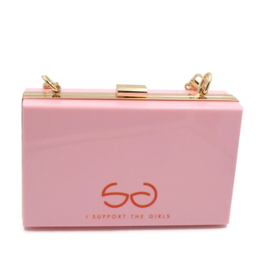 Pink Novelty Box Clutch with Acrylic Chain
